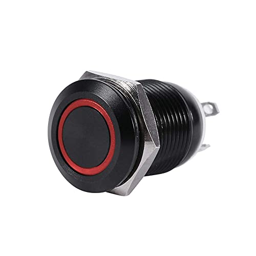12mm Momentary Switch, Waterdichte Metaal Momentary Type Selfresetting Nickel Plated Lockable Pushknop Switch OnOf Latch Button Switch 23V (Red2V) Autoschakelaar