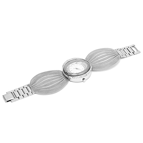 Modieuze dames horloge met brede mesh band, dames mode horloge analoge quartz horloges dames casual polshorloge roestvrij staal mesband, Quartz glanzende elegante polshorloge voor vrouwen(zilver) 4
