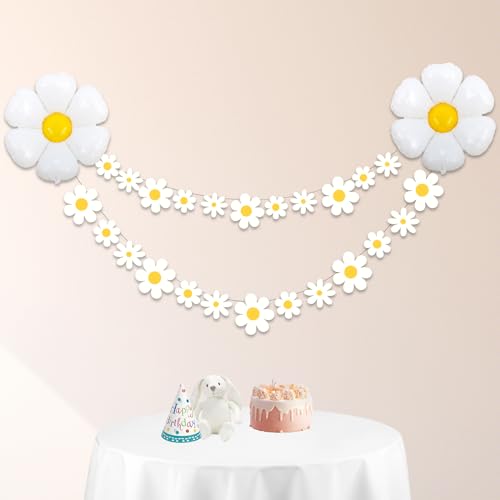Daisy feest decoraties, 2 stuks leuke Daisy Banners en 2 stuks Foil Daisy Ballonnen Daisy Garland ballon Set voor baby douche, verjaardag Nursery Party Supplies