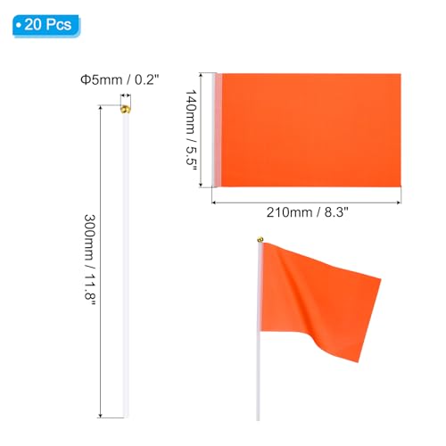 20 st. Oranje Vlaggen Spel Solid Oranje Vlaggen Kleine Mini Vlaggen op Stick Party Decoraties voor spel, Verjaardag, Carnaval