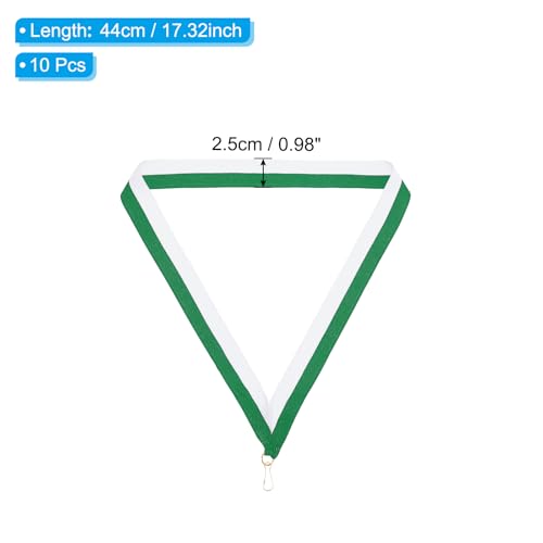 Award Neck Ribbons met Click Clips, 10 stuks Polyester Striped Medal Lanyards Ribbon voor Competitie, Sportbijeenkomsten, Sportfeest, Groen Wit