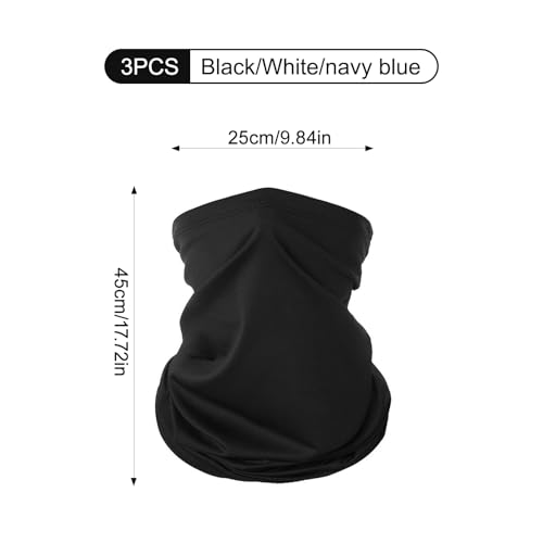Verpakking van 3 multifunctionele Tube sjaal voor mannen en vrouwen, Elastische zon bescherming sjaal voor fietsen, Skiën, Motorrijden, Running, Outdoor Sports, Blauw, Zwart, Wit, One Size