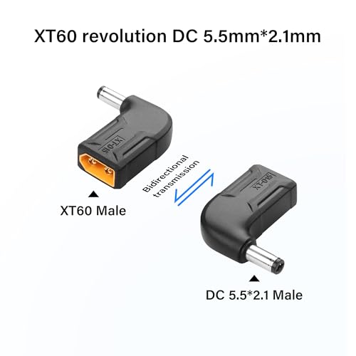 2 Pack XT60 naar DC5521 Adapter 90 Degree XT60 Man naar DC 5.5mm x 2.1mm Man Draadloos voor TS100 Soldeerijzer, FPV Monitor Voeding, drone (XT-015) 5