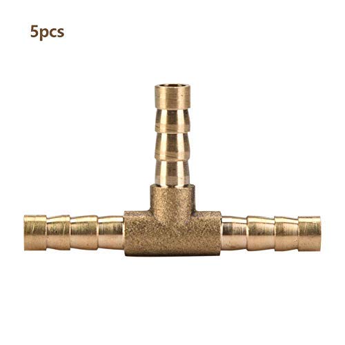 Messing Tee, 5 stuks lucht water olie gas slang slang connector koper slang Verzegelen 6/8/10/12mm (6mm)