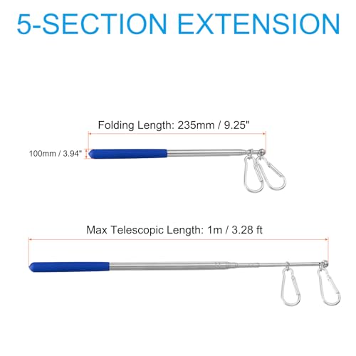 Telescopische vlag Rod 1 stuk Portable Telescopische roestvrij stalen vlag Bar met klem voor leraren Tourist Guides Blauw