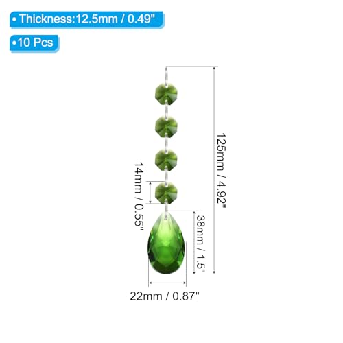 Teardrop Crystal Chandelier Hangers Kralen, 10st 125mm Lengte 38mm Kroonluchter Prims Onderdelen Ornamenten Opknoping Kralen voor DIY Kunst Ambachten Decoratie, Groen