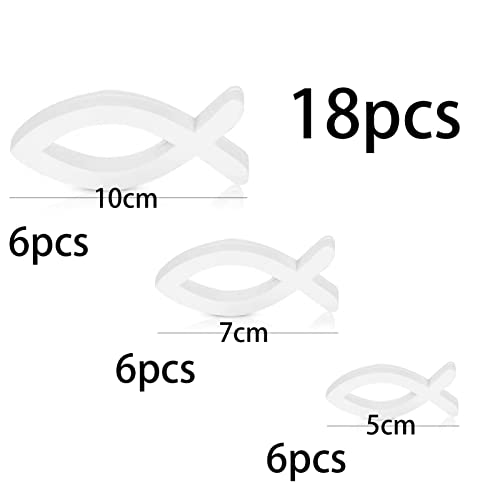 18 stuks houten vis, decoratie, doop, decoratie, grote vis in wit, blauw, voor doop, communie en vorming (witte max))