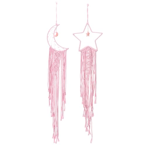 Moon Star Dream Catcher Decor, 39" Boho Droom Catcher Macrame geweven muur Hangen voor Home Decoratie Slaapkamer Accessoires Cafes Bruiloft Decoratie, Roze
