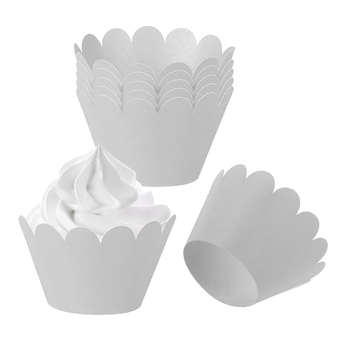 Cupcake Wrappers Papier, 50 Pack bakbekers Standaard Golf Decoratie voor verjaardag bruiloften en partijen, Zilver / Grijs