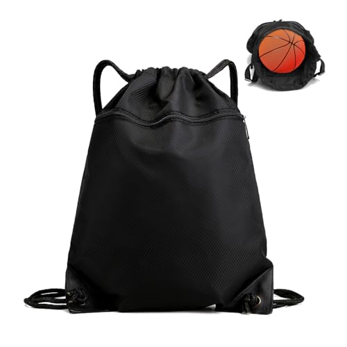 Grote Sport Rugzak, Zwarte koord Gym Bag voor vrouwen Mannen Waterdicht Krasbestendig Travel Beach School Black S, Black, S