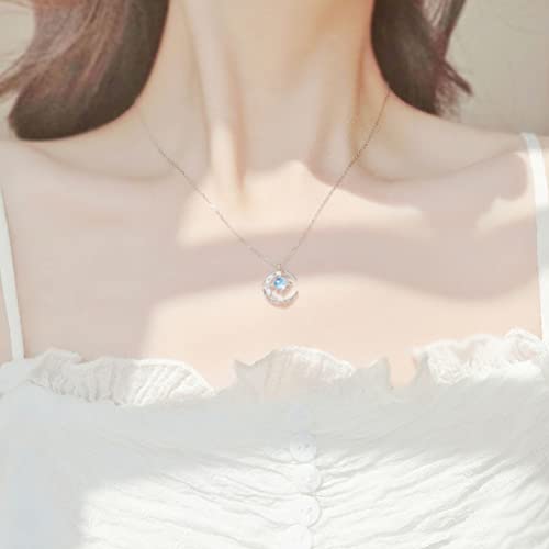 Eomsky Moonstone ketting, Moon Star ketting, dames 925 sterling zilver met blauw / roze, maan hanger, ketting, sieraden voor vrouwen en meisjes, sterling zilver, maansteen 5