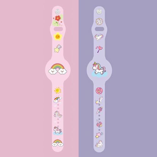 Sea 2 Pack Airtag Armband, Boheemse Regenboog Eenhoorn Patroon Siliconen Airtag houder voor peuters Ouderen, GPS Tracker Beschermende Case (Lilac, Roze) 4