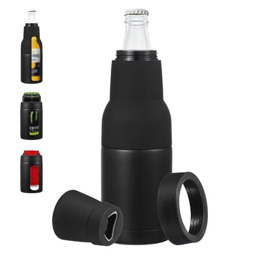 Slim Can Cooler, 12oz Skinny kan geïsoleerd bier sleeve drankhouder met flesopener voor bier Soda koffie gewone blikken en flessen, zwart