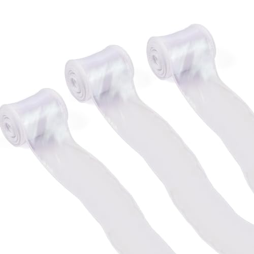 3 Rolls Polyester Sparkling Sheer Ribbon 60mm White Pastel Glittering Iridescent Chiffon Libbons voor Trouwkleding Bow Bloem Decoratie 3