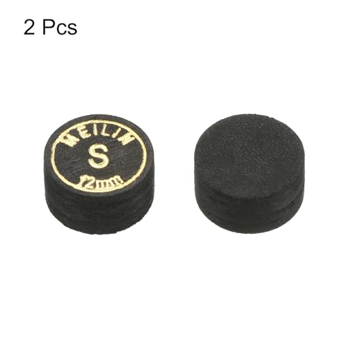 12mm Poolkeu Tips, 2 Pack Zachte Meerlaags Pool Biljartkeu Tips Gelamineerde Lijm-op Snooker Stick Tip Biljart Accessoires, zwart 3