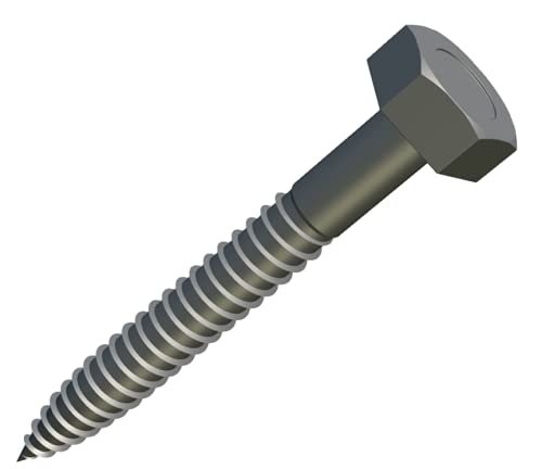 Zeshoekige Zelftappende Schroeven Hout Schroeven Machine M6x50 (verpakking van 10) A2 Roestvrij Staal voor Meubilair, Houtbewerking Zware Gecertificeerde Standaard DIN571 (50mm x 45mm)