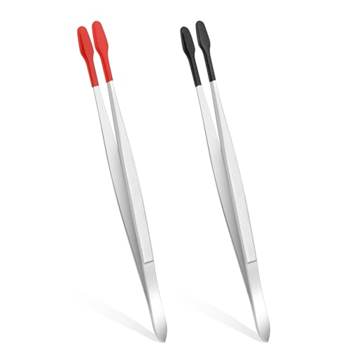 2 stuks Flat Tip Tweezers, Rubber Tip Tweezers, Roestvrij staal Tweezers met PVC gecoate Flat Non Slip voor Lab sieraden, DIY maken, Stempels, Munten