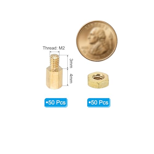 M2 x 4mm + 3mm Spacer Schroeven, 100st Man tot vrouw Zeshoekig messing PCB Spacer Spacer Schroefmoer Assortiment Kit voor Gedrukt Circuit Board, Circuit Board, Circuit Board