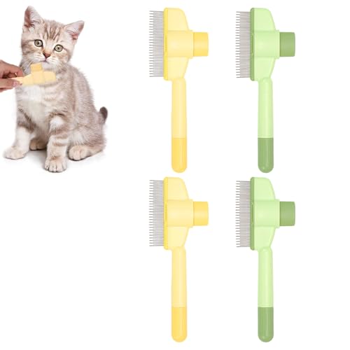 4 stuks kattenhaarborstel, 2 kleuren ABS + roestvrij staal Materiaal bontborstel Kat ABS + roestvrij staal Materiaal Flash borstel met ontspanning Knob, kattenbont borstel, voor honden en