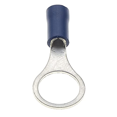 Ring Crimp Terminal - Pack of 100, Blue, 10mm, 30A, 16-14 AWG - Heat Shrink Ring Connectors, Tinned Copper Connectors, isolatie Ring Wire Terminals