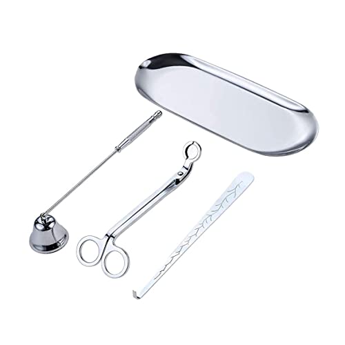 Zee 4-Piece Accessoire Set voor Kaarsen, Trimmer voor Wick, Lepel, Kaarsenblusapparaat en Platen voor Fuse (Zilver) 4