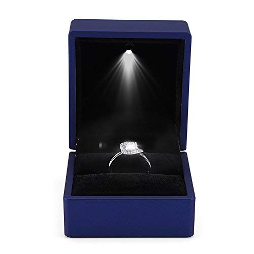 Modieuze LED Ring Box verlichte ring Box voor bruiloft voorstel Ring Box met LED interne verlichting engagement bruiloft(Blauw)