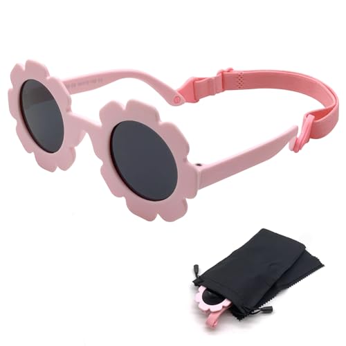 0-2 jaar Kids Cute Flower Baby Zonnebril met verstelbare band Flexibele Polarized Girls Zonnebril Nieuwgeboren zonnebril met zonnebril Compartiment en Kleding Roze, roze