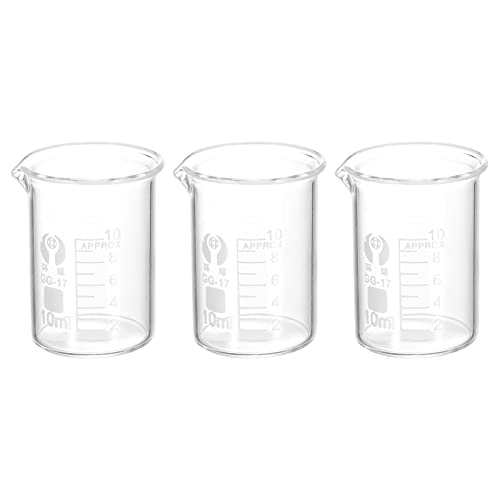 3st 10ml Low Shape Glass Cup, 3.3 Borosilicaat Glas Afgestudeerd Gedrukte schaal meten Cups met Spout voor Keuken Lab Liquids
