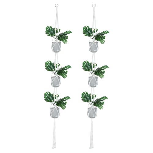 Macrame Indoor Plant Hangers, 2 stuks Lange Hangende Plant Plank met stevige houten basis voor thuis decor, hangende muur Plafond raam, wit