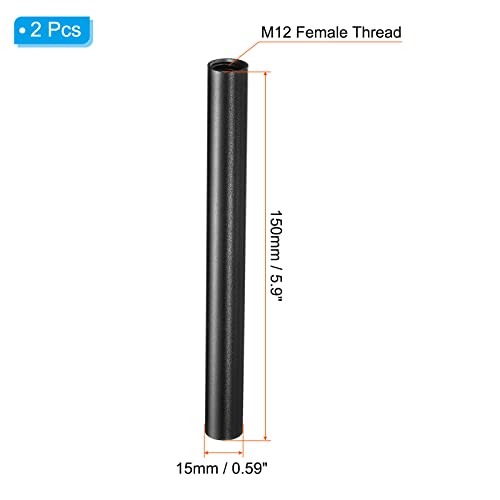 6 inch 15 mm sang, 2 stuks cameratangen met M12 vrouwelijk schroefdraad van aluminiumleggering voor 15 mm geleiderailsysteem, zwart