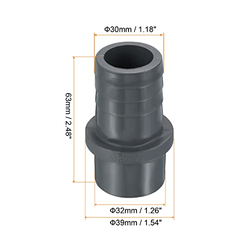 UPVC Reducer Pipe Fitting 32x30mm, 2 Pack Straight Koppelaar Connector, Grey