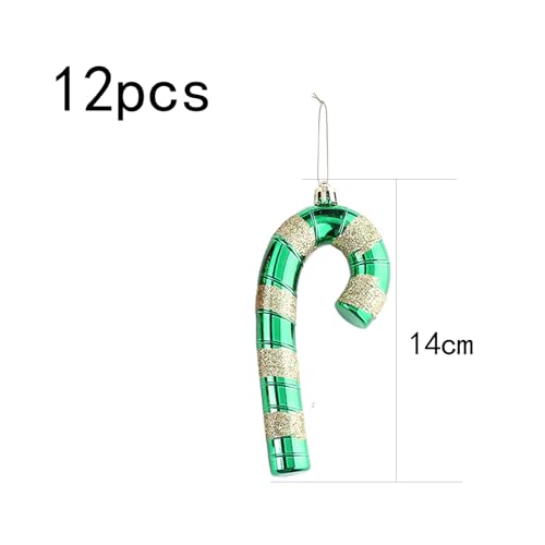 Verpakking van 12 Kerstboom Candy Sticks Plastic Glitter Candy Canes voor het hangen van snoep decoratie Plastic (groen + goud)
