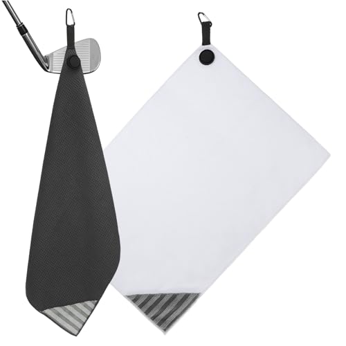 24"x16" Magnetische Golf Handdoek met Wire Cleaning Kleding, 2 Pack Microfiber Wafel patroon Handdoeken met Magneet en Clip voor Golfkarren Clubs Golf Gear, Zwart/Wit