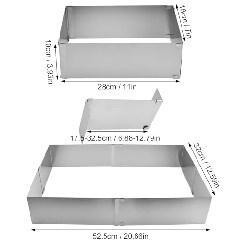 Vierkante cakering, Rechthoekige cakevorm, verstelbaar, Rechthoekige cakevorm met verdelers, verstelbaar van 28-53 cm x 18-34 cm, voor koekjes, Mousse cakes, gebak (10 cm)