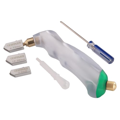 glassnijder, pistoolgreep glassnijder carbide in lood glas snijgereedschap, 3 reserve roestvrijstalen wielen voor glas 2-6 mm 6-12 mm 12-20 mm (wit + groen)