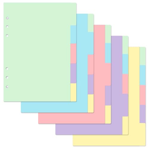 25 Vellen/5 Sets Dividers voor Ring Binders, Filers Tabbladen A5, A5 Gekleurde Mappen Tabbladen, 6 Gaten Mappen Tabbladen, A5 Onderwerp Dividers Papierblad, Voor Notepad, Ring Binder, Planner