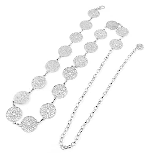 Zee 51 Inch Zilver Verstelbare riem lange taillegordel - Dress body Ketting van de mode ketting voor vrouwen - Vintage Opengewerkte metalen ring, Zilver