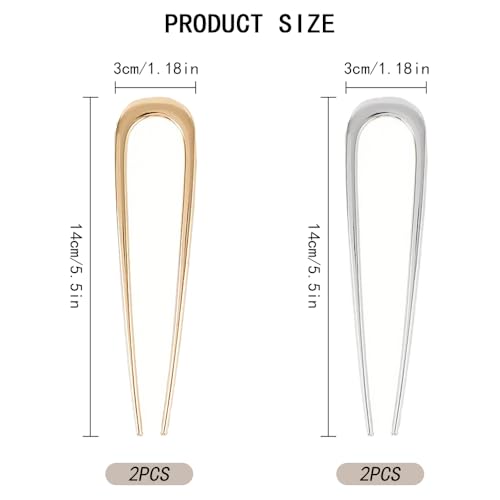 4 st Franse haarspelden, U gevormd grote haarspelden Elegant Updo Chignon Pins metalen haarspelden Vintage Franse Twist Hairpin Updo Hair Sticks Pen Haarvork voor vrouwen