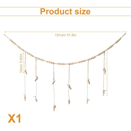 Fotoketting met klimmen, boho-stijl, fotoslinger voor verjaardag, met 12 clips, fototouw, met tuinen kralen, ophangideeën, voor het ophangen van ansichtkaarten, foto's, souvenirs