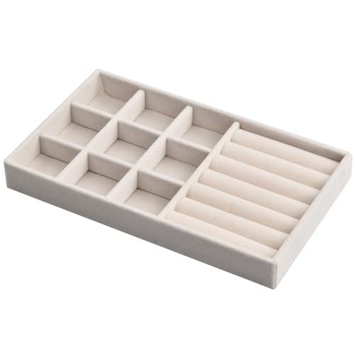 Sieraden Opslag Compartiment met 9 Compartiments, Grote Velvet voor Lade, Sieraden Organisator, Stapelbaar, Laden, Juwelen Box Ringen, Juwelen Opslag Systeem voor Oorbellen, Armbanden, 21 x 12,2 x