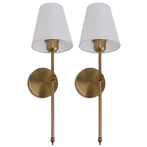 Wandverlichting Set, Golden Wall Sconce, Bekabelde Badkamer Vanity Industriële Wandverlichting met Witte Lampschade E26 E27 Muur, Badkamer ijdelheid verlichting