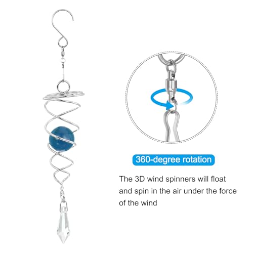 8 Inch Gazing Bal Spiraal staart, Decoratieve Wind Spinners 1 Inch kristal glazen bal met hangende draaihaak voor binnen tuin decoratie, blauw 3