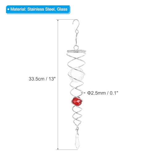 13 Inch Gazing Bal Spiraal staart, Roestvrij staal Wind Spinners Stabilizer met 2 glazen ballen Prism en Hangende Swivel Hook voor Binnen Tuin Decoratie, Rood