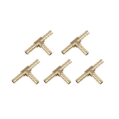 Sea Pack van 5 koperslangconnectoren, 6 mm of 15/64 Inch, 3-Way T-vorm, slangconnector voor lucht, gas, water, brandstof, T-connector