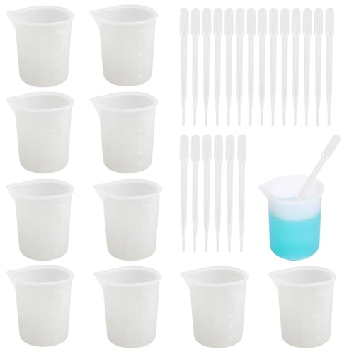 Verpakking van 10 Siliconen meetbekertjes, 100 ml Siliconen beker voor het uitgieten, Siliconen bekers Non-Stick Mixing Cup, Siliconen Epoxy Resin Cup met 20 Pipetten voor DIY Crafts