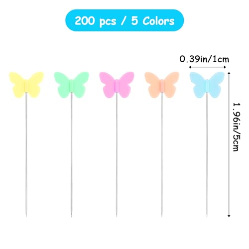 200 stuks Butterfly Head Stitch Naalden, veelkleurige Naainaalden met hoofd, lang voor doe-het-zelf naaien ambachten ambachten