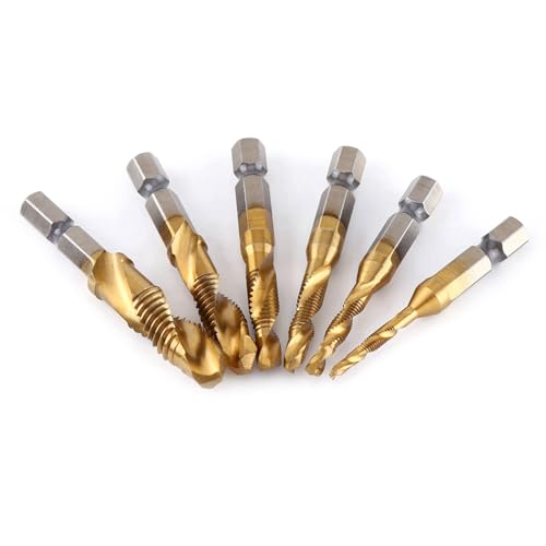 6 st HSS Countersink Tap Boorset Metric Thread Tap Holder Coated 1/4" Thread Cutting Tool Combinatie Hex Shank voor M3-M10 3