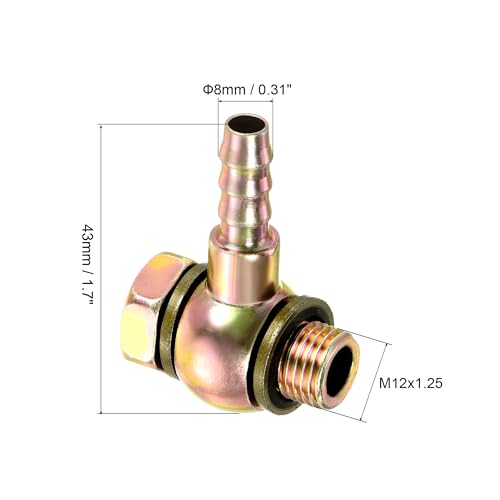 Slang Barb passen elleboog 8mm Barbed Wire M12x1.25 Man Wire, Carbon Steel Pipe Adapter Connector voor Air Water Fuel Oil, Goud