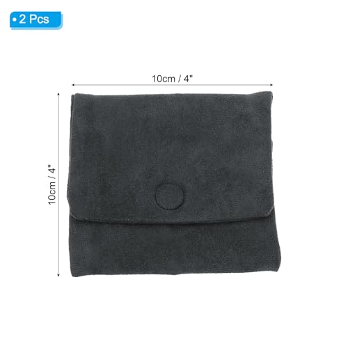 Reis Sieraden Tassen, 2 stuks Zachte draagbare kleine fluwelen sieraden Tassen met snap knop rits voor oorbellen ketting armbanden opslag reizen donker grijs 4x4 inch