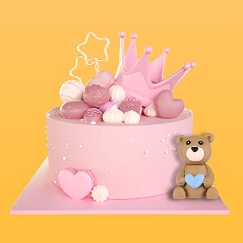 Teddy Bear Cake Toppers, 7x4.5cm Teddy Bear Cake Topper Bow Tie Teddy Bear Cake Decoraties voor Baby Douche Verjaardag Party Anniversary Decoration (Brown) 4